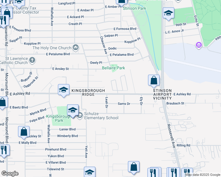 map of restaurants, bars, coffee shops, grocery stores, and more near 8927 Gerald Ohara in San Antonio