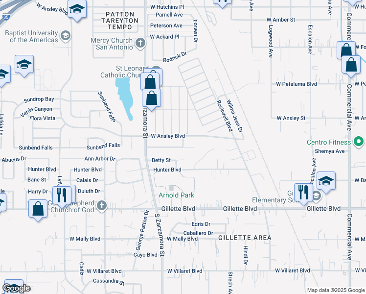 map of restaurants, bars, coffee shops, grocery stores, and more near 8999 Dede Street in San Antonio