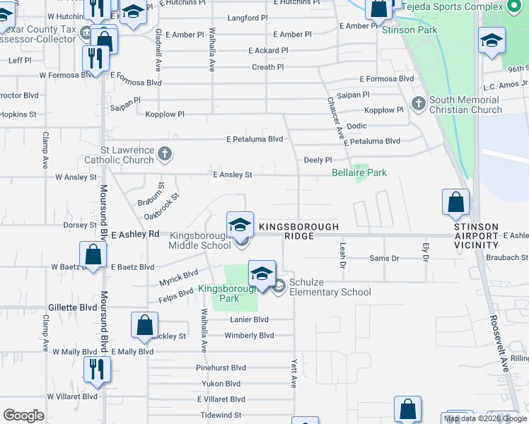 map of restaurants, bars, coffee shops, grocery stores, and more near 502 Baltzell Avenue in San Antonio