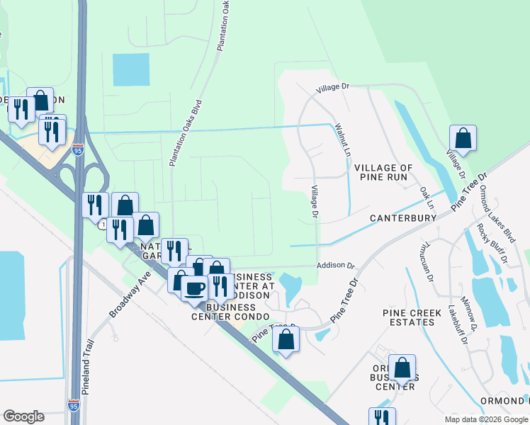 map of restaurants, bars, coffee shops, grocery stores, and more near 461 Brookhaven Trail in Ormond Beach