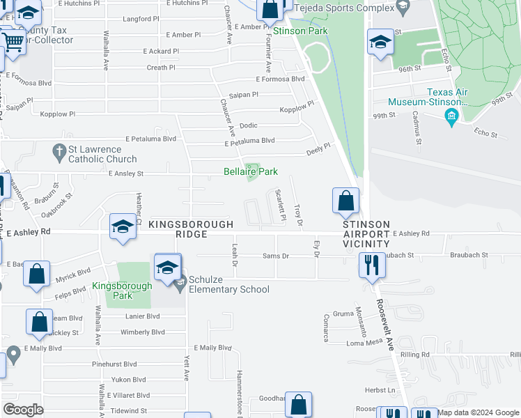 map of restaurants, bars, coffee shops, grocery stores, and more near 8918 Bonnie Butler in San Antonio