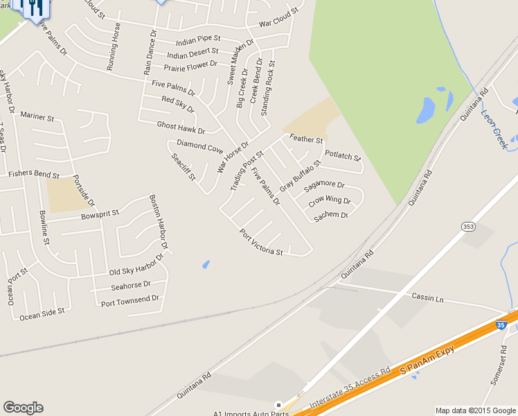 map of restaurants, bars, coffee shops, grocery stores, and more near 5311 Pirate Cove in San Antonio