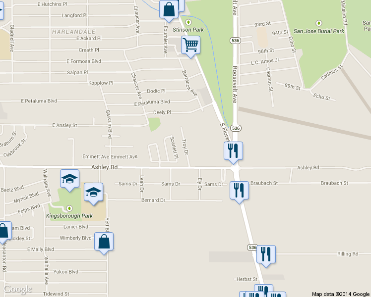 map of restaurants, bars, coffee shops, grocery stores, and more near 8902 Troy Drive in San Antonio