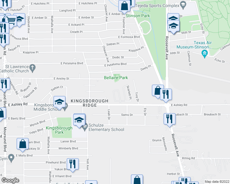 map of restaurants, bars, coffee shops, grocery stores, and more near 8902 Gerald Ohara in San Antonio