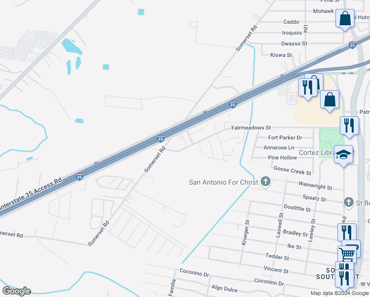 map of restaurants, bars, coffee shops, grocery stores, and more near 691 Fairmeadows in San Antonio