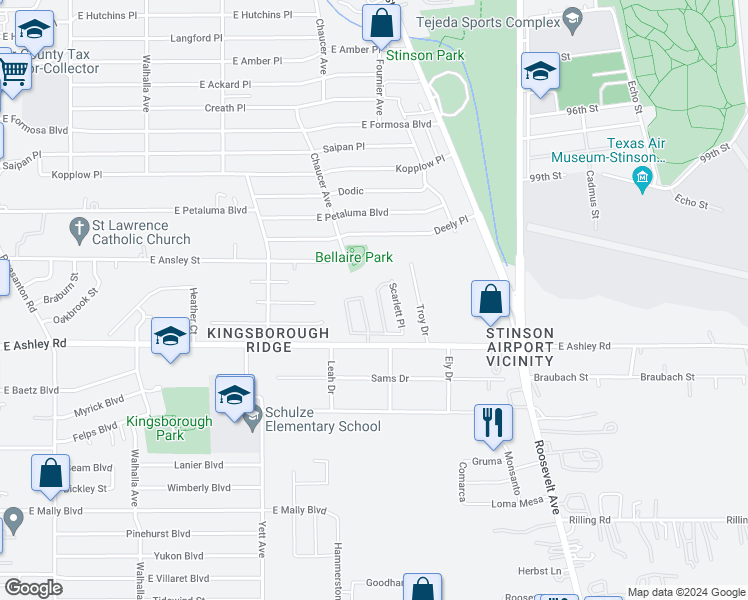 map of restaurants, bars, coffee shops, grocery stores, and more near 8915 Ashley Wilkes in San Antonio