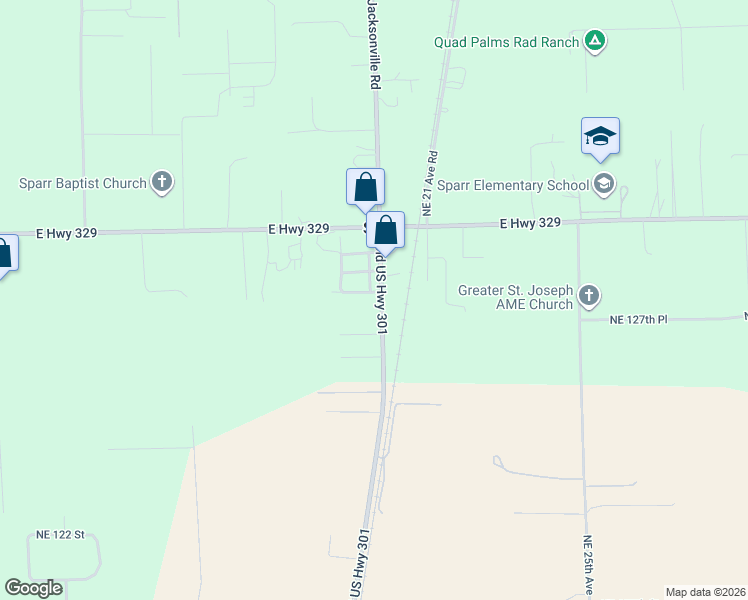map of restaurants, bars, coffee shops, grocery stores, and more near 12820 Old US Highway 301 in Anthony