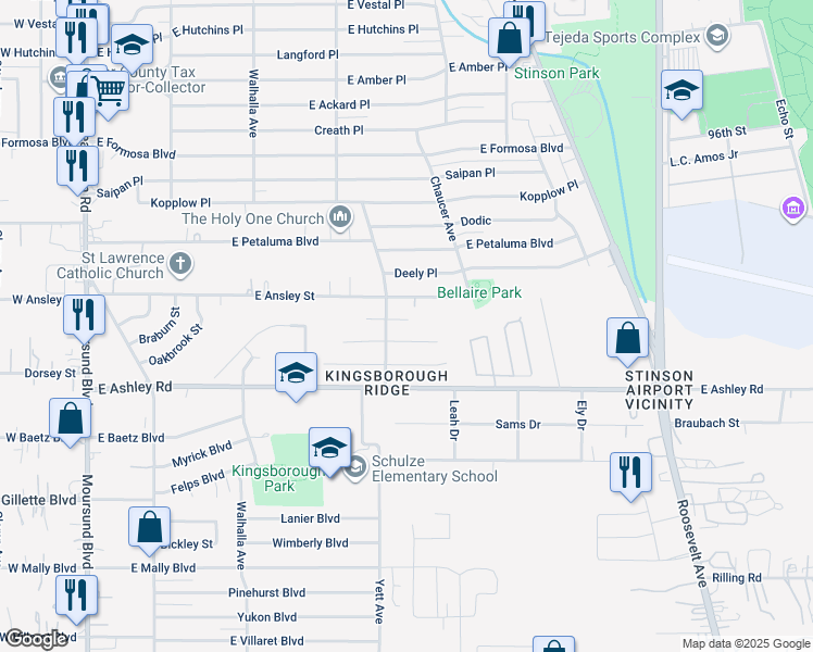 map of restaurants, bars, coffee shops, grocery stores, and more near 610 Baltzell Avenue in San Antonio
