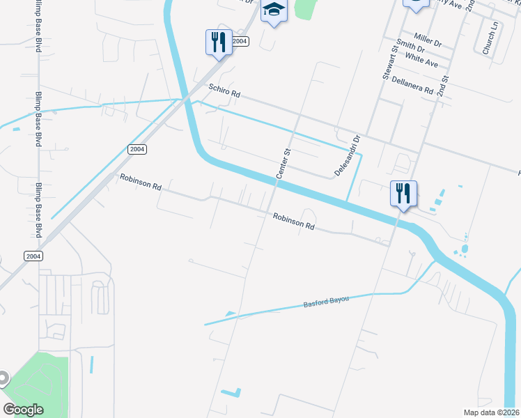 map of restaurants, bars, coffee shops, grocery stores, and more near 8610 Robinson Road in Hitchcock