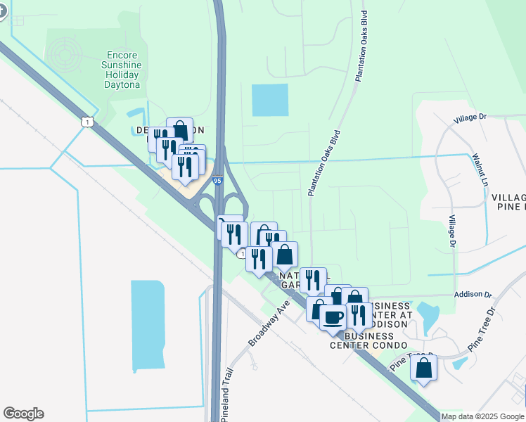 map of restaurants, bars, coffee shops, grocery stores, and more near Rosemary St in Ormond Beach