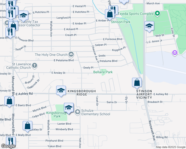 map of restaurants, bars, coffee shops, grocery stores, and more near 706 East Ansley Street in San Antonio