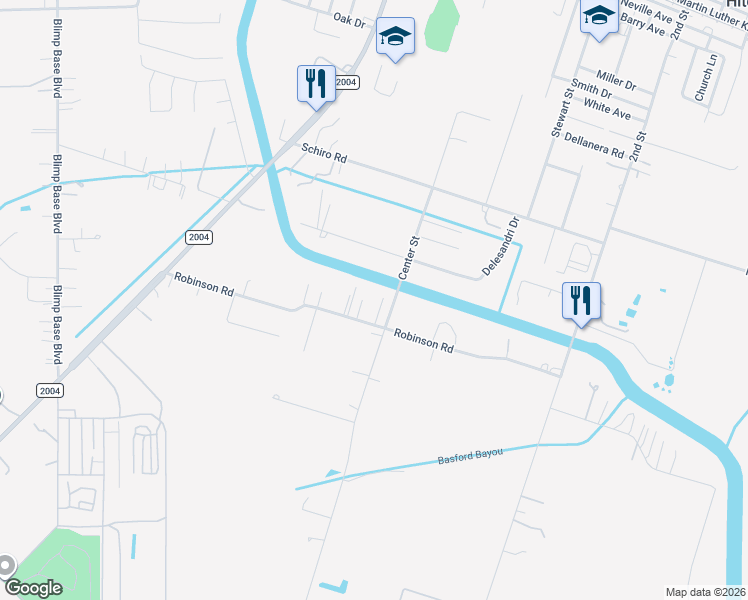 map of restaurants, bars, coffee shops, grocery stores, and more near 8610 Robinson Rd in Hitchcock