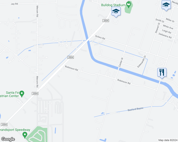 map of restaurants, bars, coffee shops, grocery stores, and more near 8912 Robinson Rd in Hitchcock