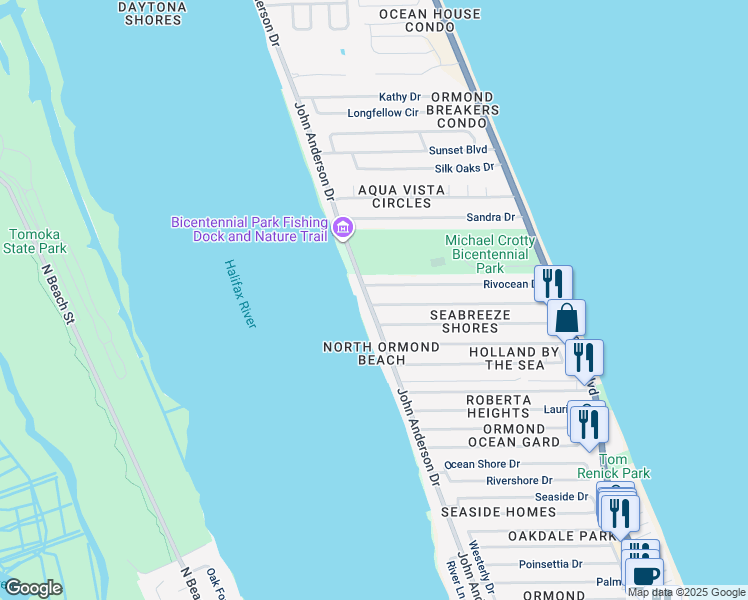 map of restaurants, bars, coffee shops, grocery stores, and more near 1864 John Anderson Drive in Ormond Beach