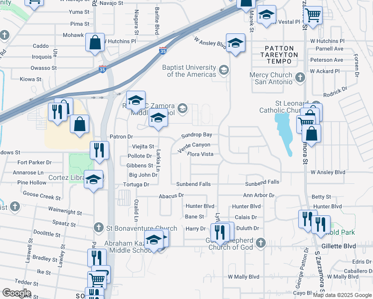 map of restaurants, bars, coffee shops, grocery stores, and more near 2238 Verde Canyon in San Antonio