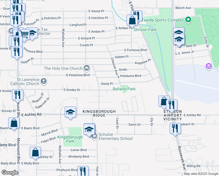 map of restaurants, bars, coffee shops, grocery stores, and more near 706 East Ansley Street in San Antonio