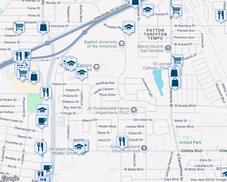 map of restaurants, bars, coffee shops, grocery stores, and more near 2126 Flora Vista in San Antonio