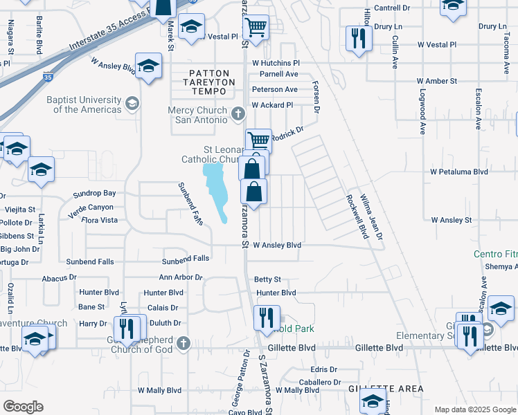 map of restaurants, bars, coffee shops, grocery stores, and more near 8610 South Zarzamora Street in San Antonio
