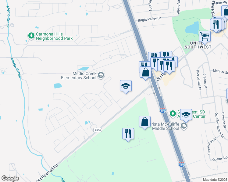 map of restaurants, bars, coffee shops, grocery stores, and more near 9106 Wisdom Ridge in San Antonio