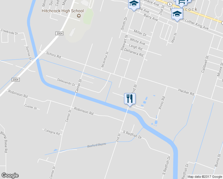 map of restaurants, bars, coffee shops, grocery stores, and more near 8130 Meadowbrook Drive in Hitchcock