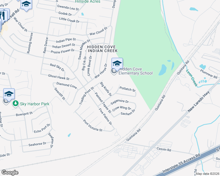 map of restaurants, bars, coffee shops, grocery stores, and more near 5111 Big Fawn Drive in San Antonio