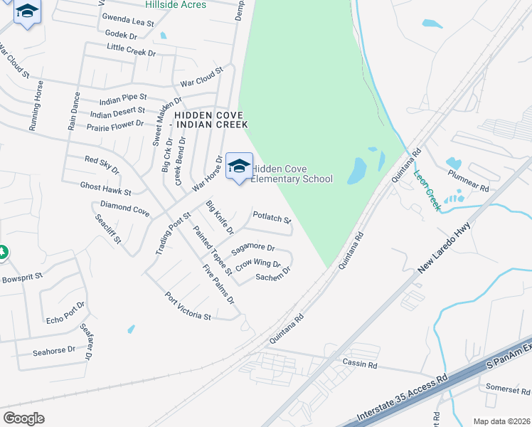 map of restaurants, bars, coffee shops, grocery stores, and more near 8711 Potlatch Street in San Antonio