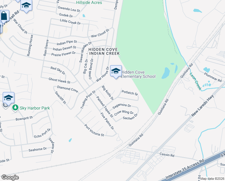 map of restaurants, bars, coffee shops, grocery stores, and more near 5111 Big Fawn Drive in San Antonio