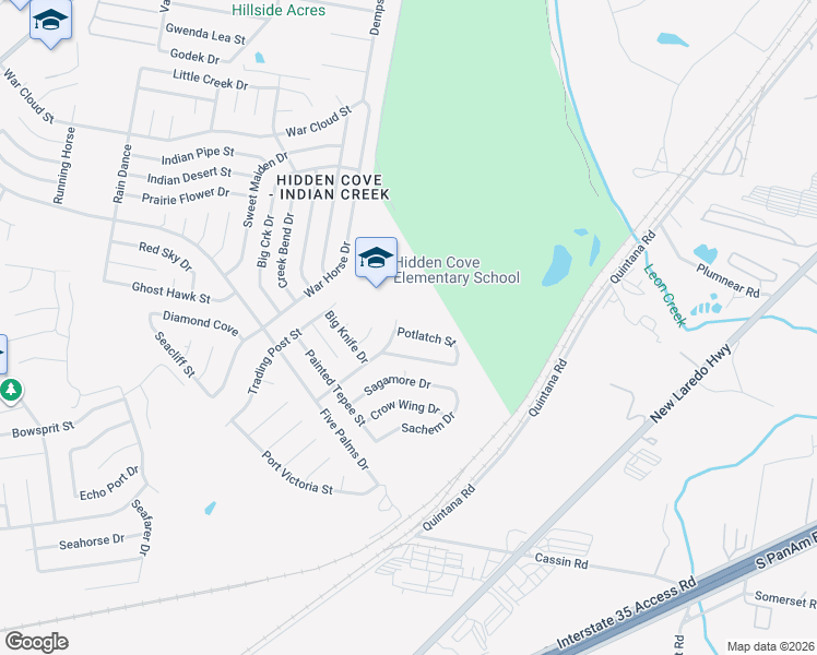 map of restaurants, bars, coffee shops, grocery stores, and more near 8711 Potlatch Street in San Antonio