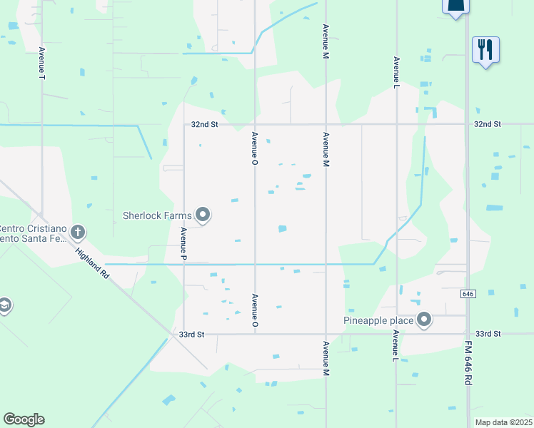 map of restaurants, bars, coffee shops, grocery stores, and more near 7309 Avenue O in Santa Fe
