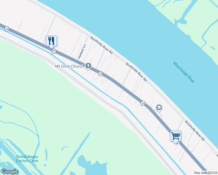 map of restaurants, bars, coffee shops, grocery stores, and more near 39898 Louisiana 23 in Buras