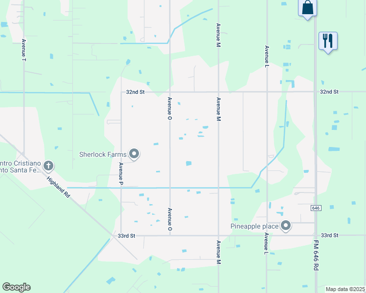map of restaurants, bars, coffee shops, grocery stores, and more near 7309 Avenue O in Santa Fe