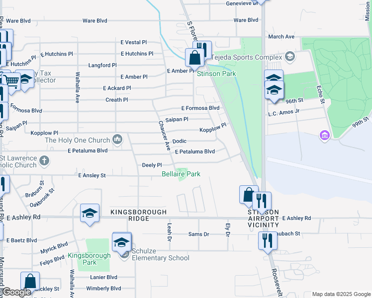 map of restaurants, bars, coffee shops, grocery stores, and more near 819 Dodic Street in San Antonio
