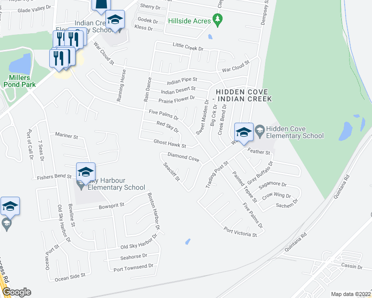 map of restaurants, bars, coffee shops, grocery stores, and more near 5318 Ghost Hawk Drive in San Antonio