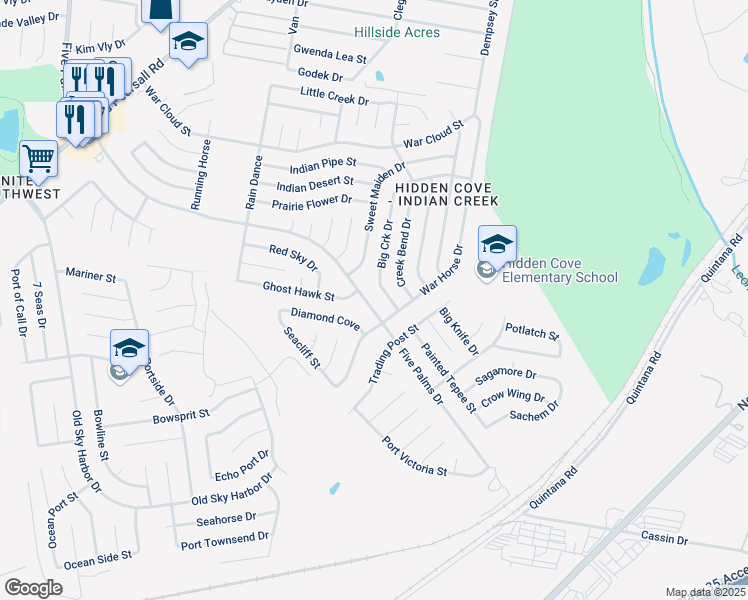 map of restaurants, bars, coffee shops, grocery stores, and more near 8703 Big Creek Drive in San Antonio