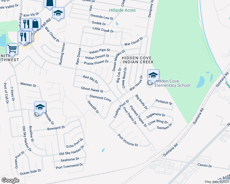 map of restaurants, bars, coffee shops, grocery stores, and more near 8703 Big Creek Drive in San Antonio