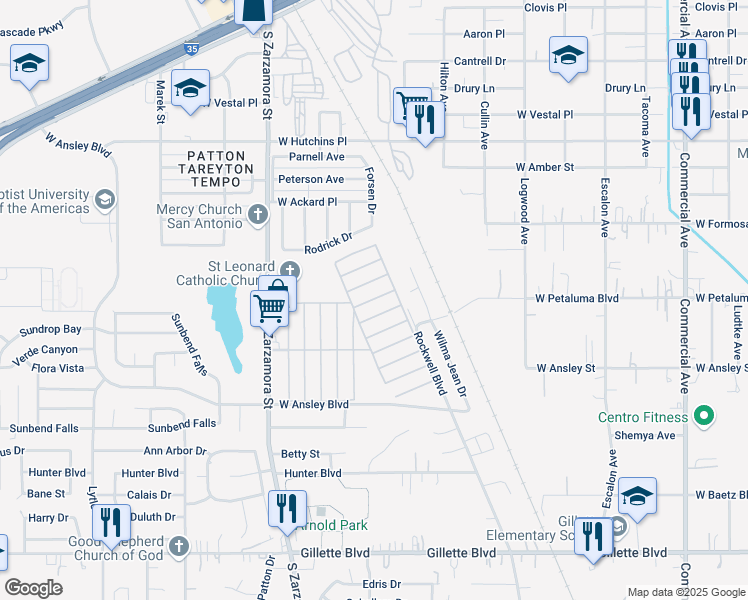 map of restaurants, bars, coffee shops, grocery stores, and more near 8503 Wilma Jean Drive in San Antonio