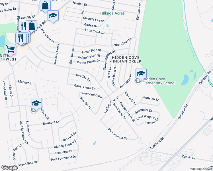 map of restaurants, bars, coffee shops, grocery stores, and more near 8703 Big Creek Drive in San Antonio