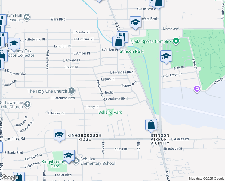 map of restaurants, bars, coffee shops, grocery stores, and more near 819 Dodic Street in San Antonio