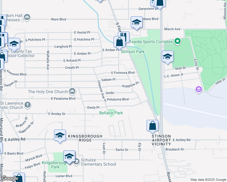 map of restaurants, bars, coffee shops, grocery stores, and more near 819 Dodic Street in San Antonio