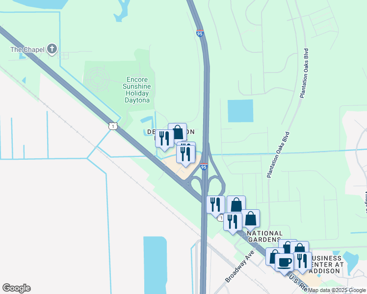 map of restaurants, bars, coffee shops, grocery stores, and more near 1647 U.S. 1 in Ormond Beach