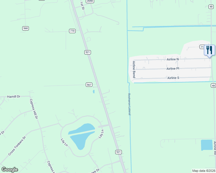 map of restaurants, bars, coffee shops, grocery stores, and more near 17315 Fm 521 Rd in Rosharon