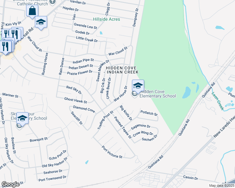 map of restaurants, bars, coffee shops, grocery stores, and more near 8739 Tesoro Hills in San Antonio