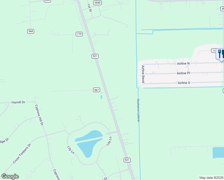 map of restaurants, bars, coffee shops, grocery stores, and more near 17315 FM 521 Road in Rosharon