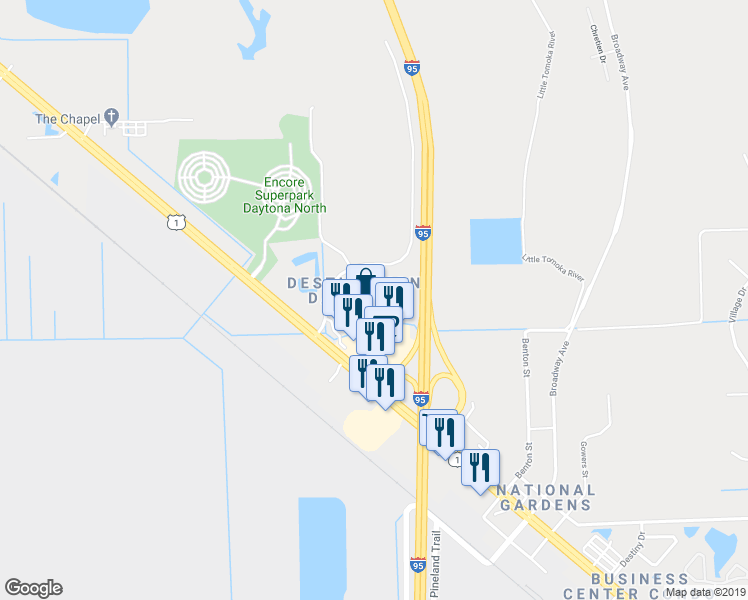 map of restaurants, bars, coffee shops, grocery stores, and more near 1647 U.S. 1 in Ormond Beach