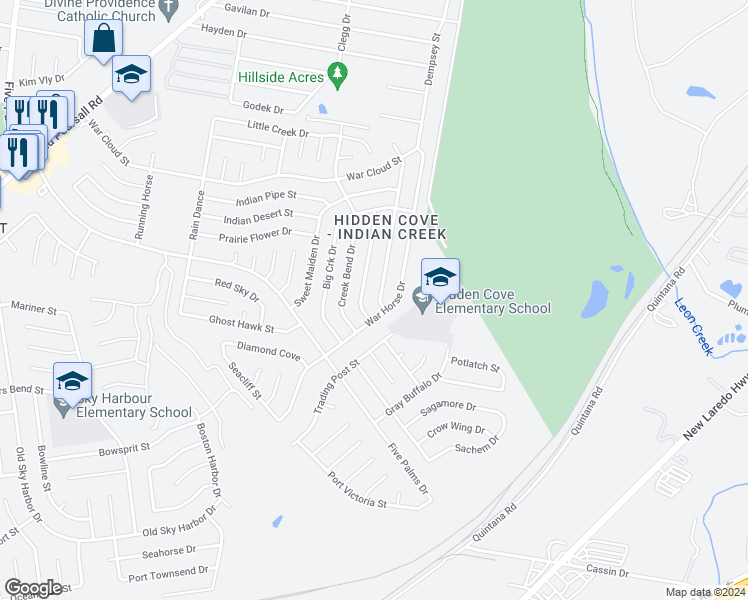 map of restaurants, bars, coffee shops, grocery stores, and more near 8731 Tesoro Hills in San Antonio