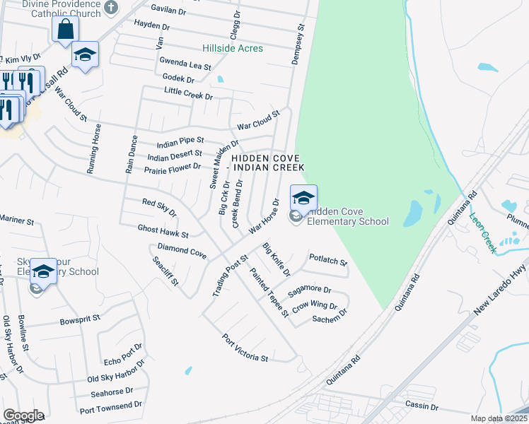 map of restaurants, bars, coffee shops, grocery stores, and more near 8722 Tesoro Hills in San Antonio