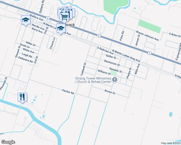 map of restaurants, bars, coffee shops, grocery stores, and more near 7319 Williams Street in Hitchcock