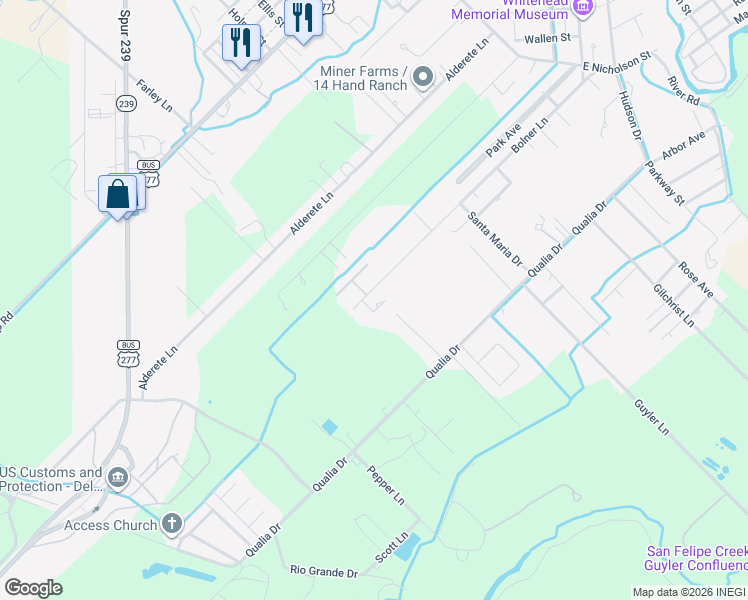 map of restaurants, bars, coffee shops, grocery stores, and more near 109 Rincon Drive in Del Rio