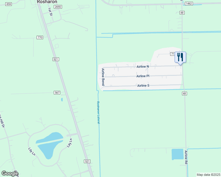 map of restaurants, bars, coffee shops, grocery stores, and more near 914 Airline South in Rosharon