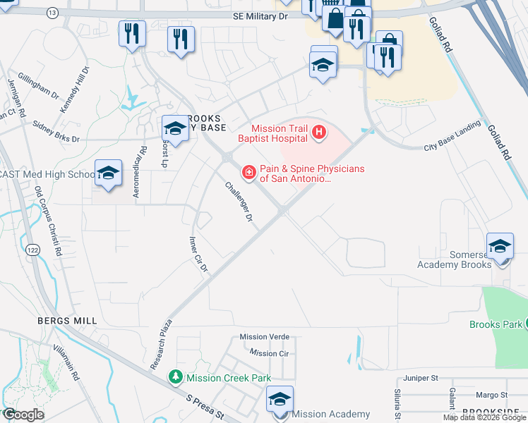 map of restaurants, bars, coffee shops, grocery stores, and more near 8251 South New Braunfels Avenue in San Antonio
